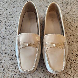 Beige Cole/Haan slip-ons with leather and patent leather, Size 9 AA